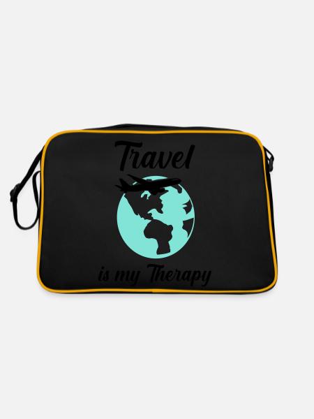 travel is my therapy - Retro Tasche - Schwarz/Gold - Hinten