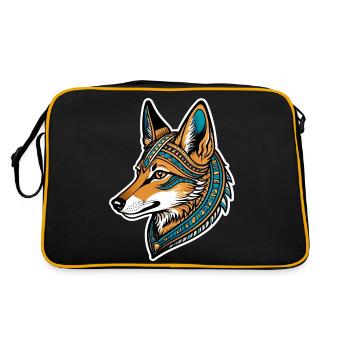 Ägyptischer Schakal Neo Traditional - Retro Tasche - Schwarz/Gold - Hinten