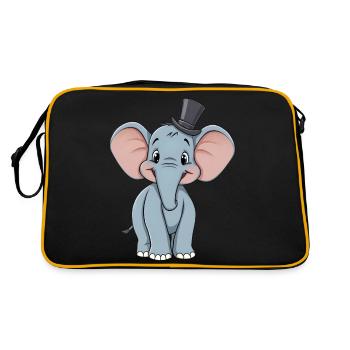 Entzückender blauer Comic-Elefant mit Hut - Retro Tasche - Schwarz/Gold - Hinten