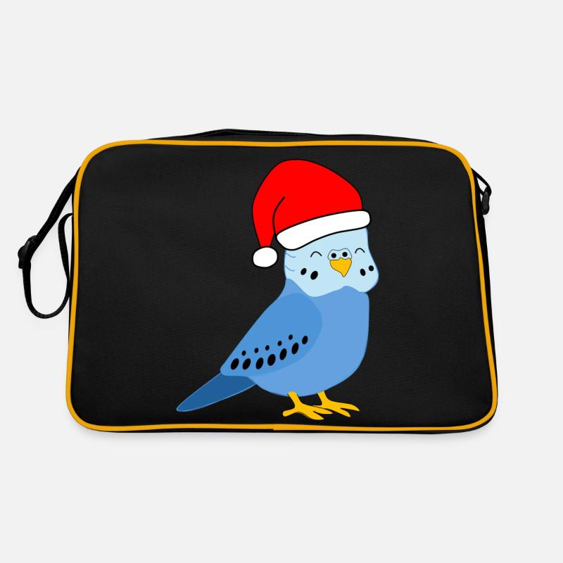 Christmas - Festive Blue Budgie - Retro Bag - black/gold