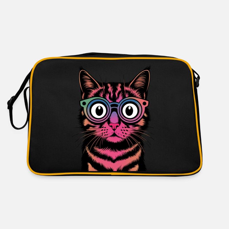 Regenbogen-Katze mit Brille Retro Tasche