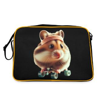 Athlete Skateboarding Hamster - Retro Tasche - Schwarz/Gold - Hinten