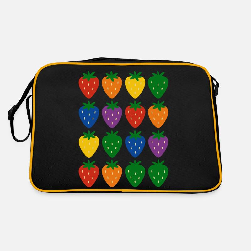 Colorful Rainbow Strawberry Pattern - Retro Bag - black/gold