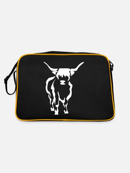 Cow cows beef farmer farmer silhouette gift - Retro Bag - black/gold - Back