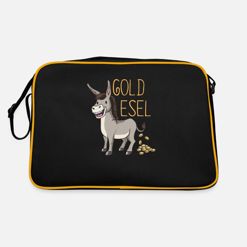 Esel Goldesel Maultier Muli Donkey Geschenk - Retro Tasche - Schwarz/Gold