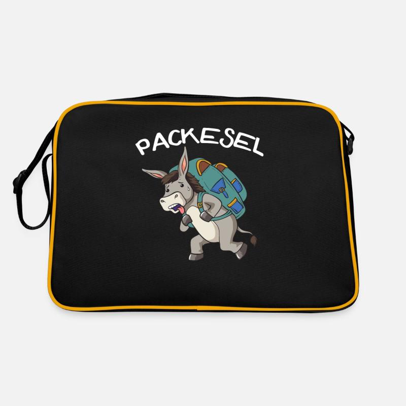 Esel Packesel Maultier Muli Donkey Geschenk - Retro Tasche - Schwarz/Gold