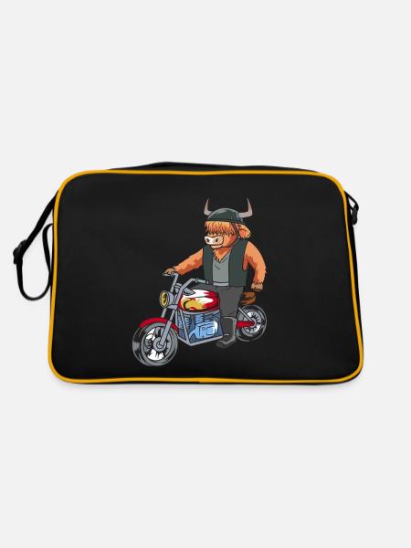 Hochlandrind Highland bovins vache motard moto - Sac Retro - noir/or - Dos