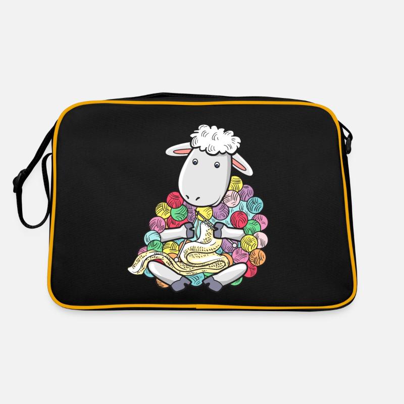 Schaf am Stricken mi bunter Wolle Landwirt Schäfer - Retro Tasche - Schwarz/Gold