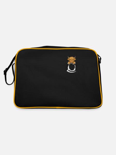 Schottisches Hochlandrind Kuh Highland Cattle - Retro Tasche - Schwarz/Gold