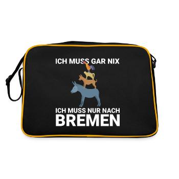 Ich muss gar nix, ich muss nur nach Bremen Design - Retro Tasche - Schwarz/Gold - Hinten