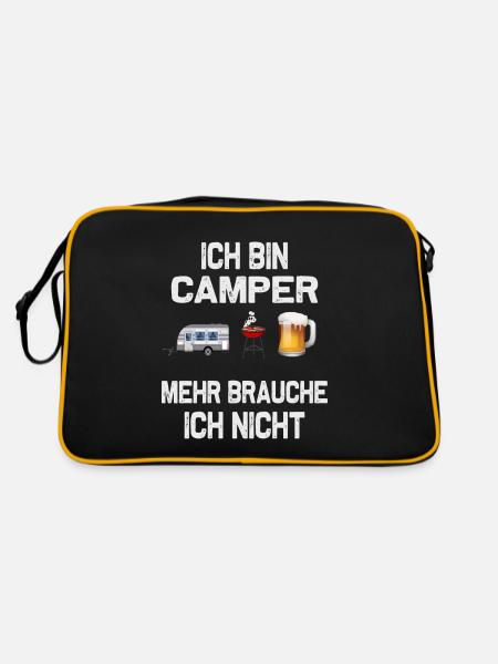 Ich bin Camper, Camping-Design - Retro Tasche - Schwarz/Gold - Hinten