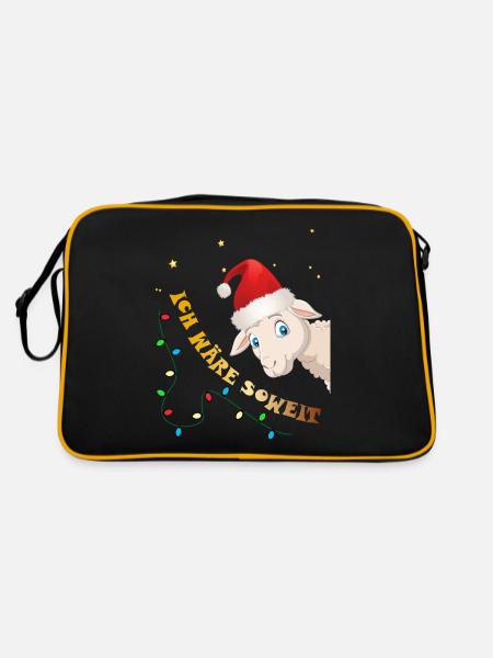 Süßes Schaf mit Mütze Spruchshirt Weihnachten - Retro Tasche - Schwarz/Gold - Hinten