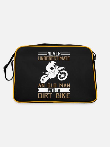 Never Underestimate An Old Man With A Dirt Bike - Retro Tasche - Schwarz/Gold - Hinten