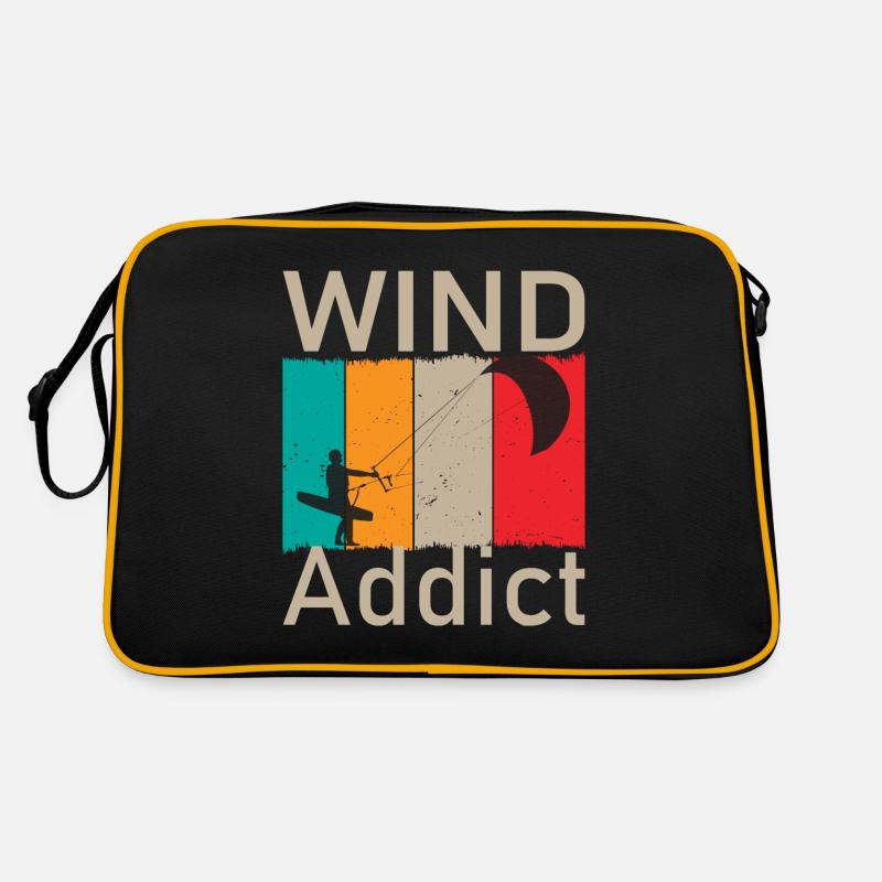 Wind Addict - Kitesurfing Kite Windsurfing Kiteboa - Retro Tasche - Schwarz/Gold