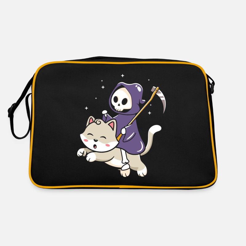 Halloween Katze Hexe - Retro Tasche - Schwarz/Gold