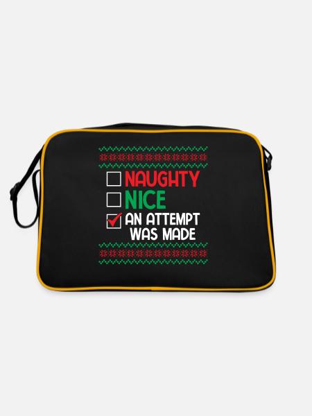 Nice Naughty an Attempt was Made Pun Saying Ugly C - Retro Bag - black/gold - Back