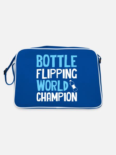 Bottle Flipping - World Champion - Retro Tasche - Blau/Weiß - Hinten