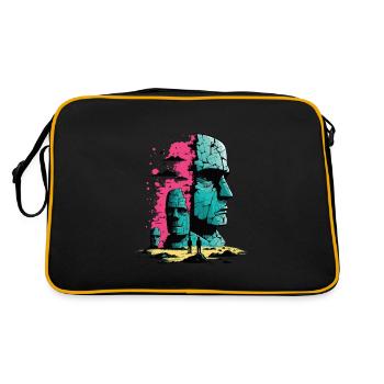 Rapa Nui Moai Kopf Statue Osterinsel - Retro Tasche - Schwarz/Gold - Hinten