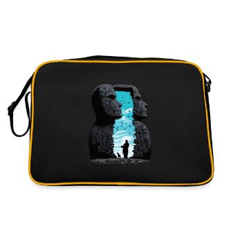 Rapa Nui Moai Kopf Statue Osterinsel - Retro Tasche - Schwarz/Gold - Hinten