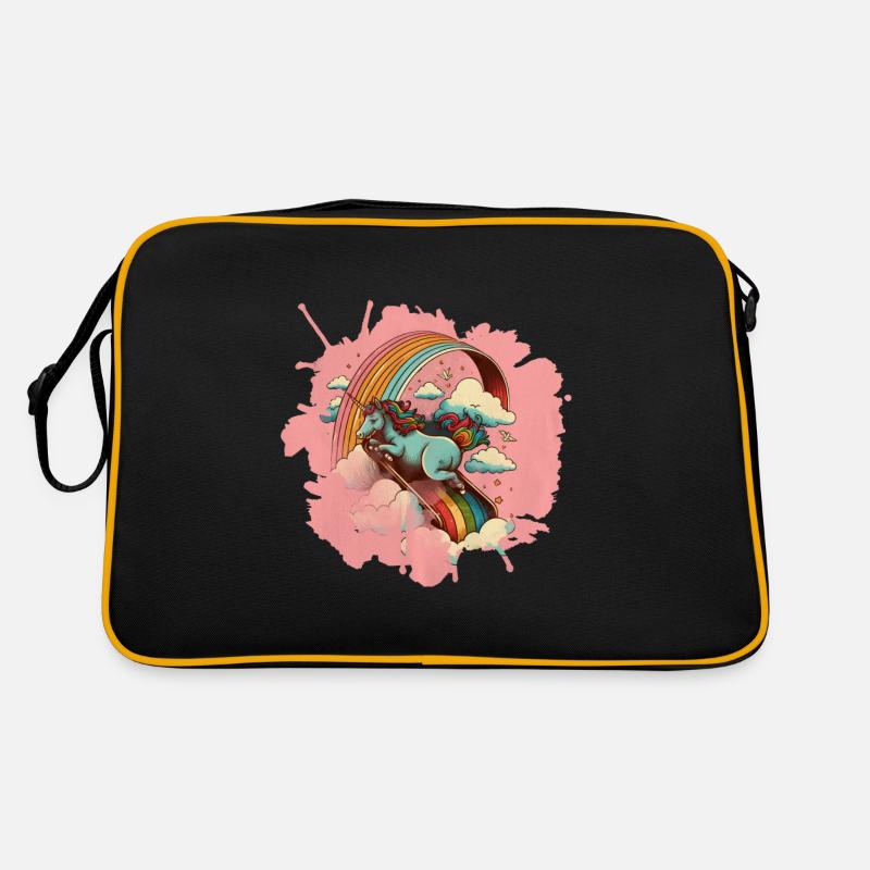 Einhorn Rutscht Eine Regenbogenrutsche Hinunter Retro Tasche