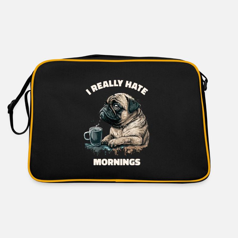 Ich Hasse Den Morgen Wirklich! Mops Hund - - Retro Tasche - Schwarz/Gold