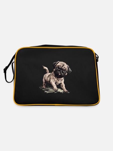 Petit chien carlin mignon - Sac Retro - noir/or - Dos