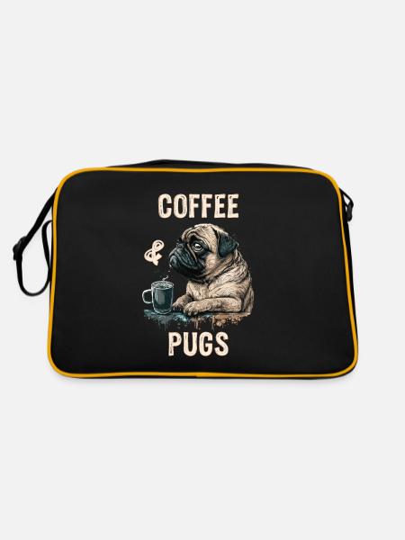 Coffee & Pugs - Retro Tasche - Schwarz/Gold - Hinten