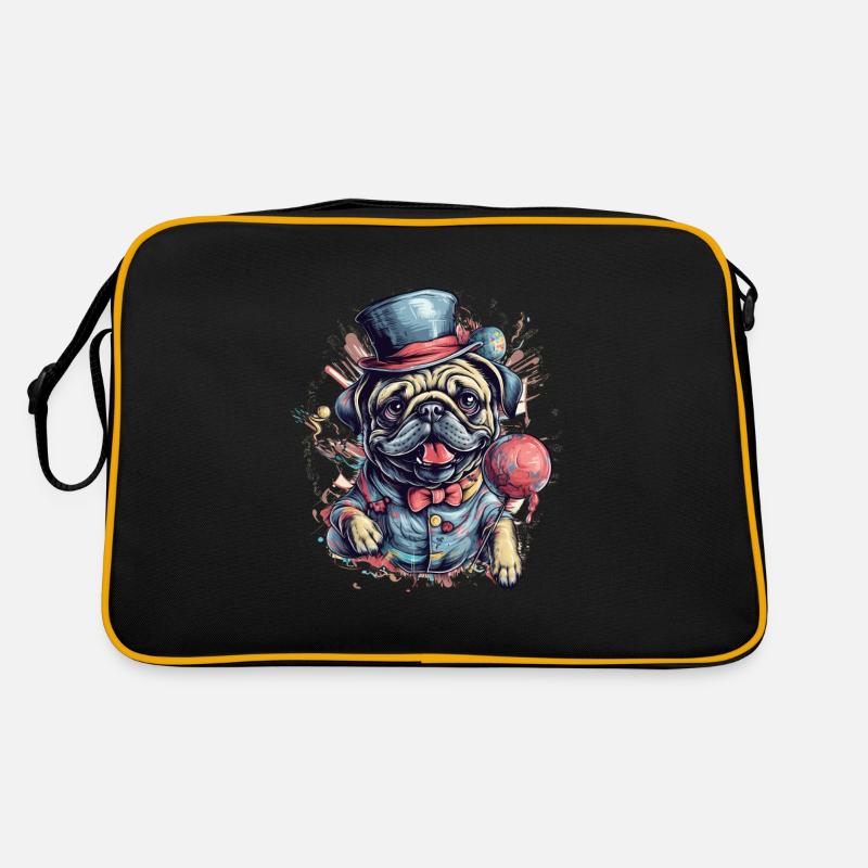 Cute Pug Little Dog - Retro Tasche - Schwarz/Gold