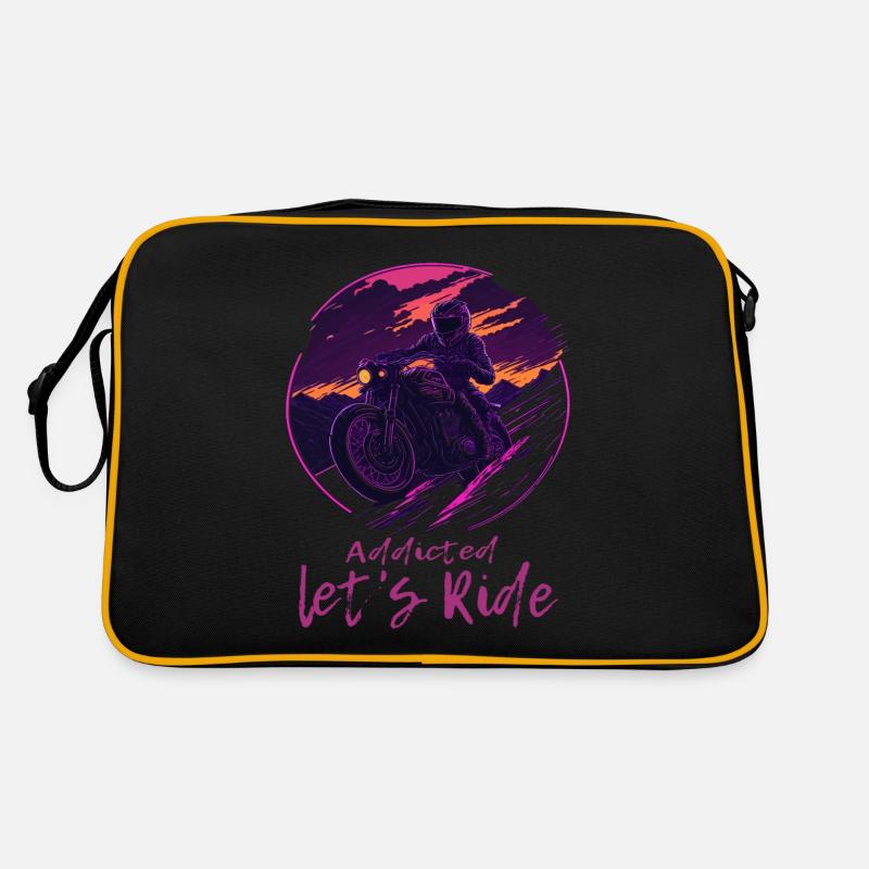 Synthwave Biker Retrowave Sunset Motorradfahrer - Retro Tasche - Schwarz/Gold