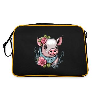 Schwein mit Bandana - Retro Tasche - Schwarz/Gold - Hinten