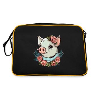 Schwein mit Bandana - Retro Tasche - Schwarz/Gold - Hinten