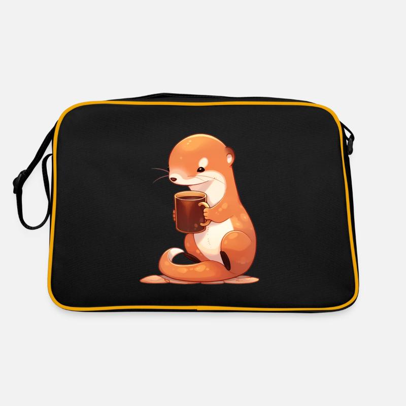 Niedlicher Mongoose mit Kaffee in der Hand Retro Tasche