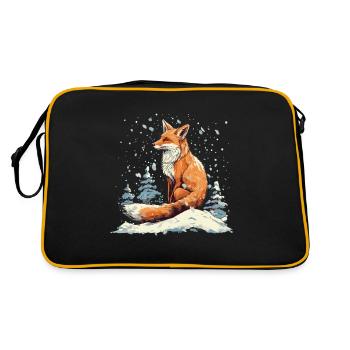 Fuchs Im Winterwunderland - Retro Tasche - Schwarz/Gold - Hinten
