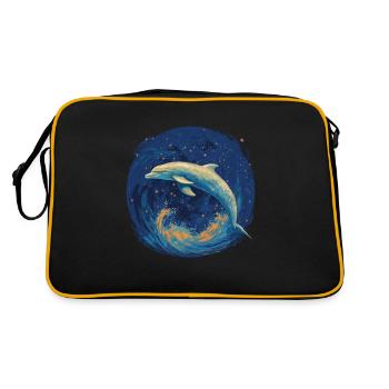 Delphin In Sternennacht Einzigartiges Stück Für - Retro Tasche - Schwarz/Gold - Hinten
