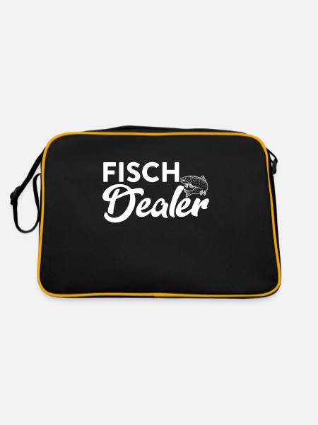 Fisch Dealer - Für Angler und Fischliebhaber - Retro Tasche - Schwarz/Gold - Hinten