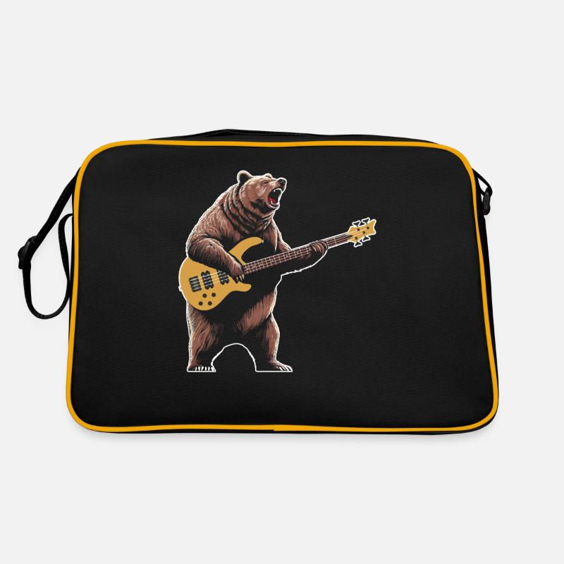 Bear jouant de la guitare basse guitariste Sac Retro