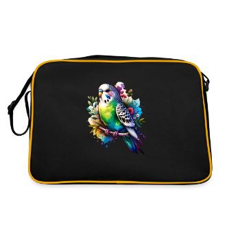 Aquarelles Budgie Serenity – Art délicat des oiseaux - Sac Retro - noir/or - Dos