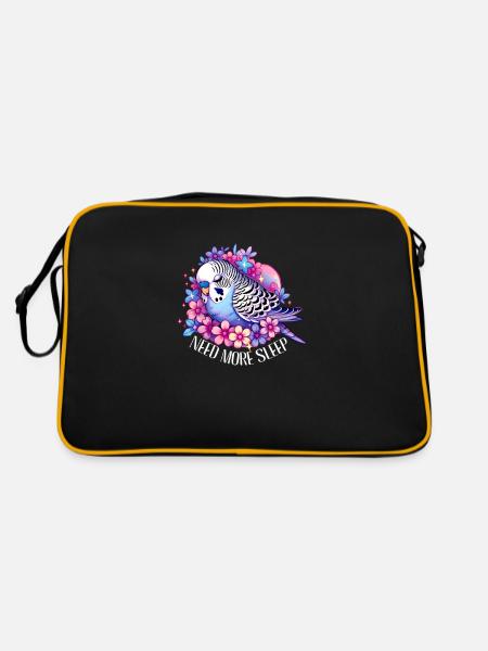 Need More Sleep Funny Budgie Bird - Retro Bag - black/gold - Back