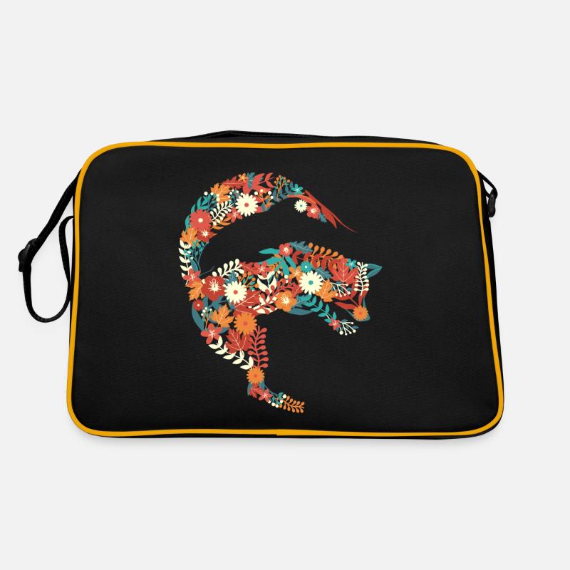 Jumping Flower Fox Blumen Springen Fuchs Geschenk - Retro Tasche - Schwarz/Gold
