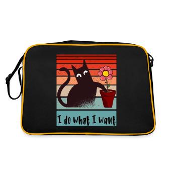 Ich mache was ich will. Lustige Katze Blumentopf - Retro Tasche - Schwarz/Gold - Hinten
