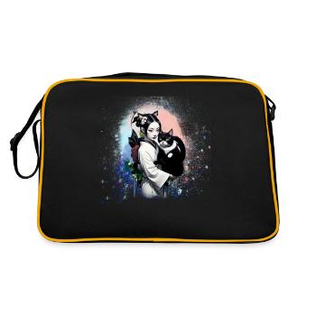 Geisha with cat,cat,geisha,anime,kawaii - Retro Bag - black/gold - Back