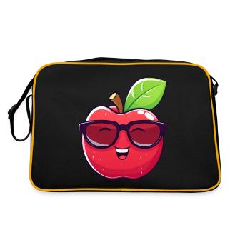 Cooler Kawaii Apfel mit Sonnenbrille Nerdiges - Retro Tasche - Schwarz/Gold - Hinten