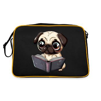 Lesender Mops: Das perfekte Design für - Retro Tasche - Schwarz/Gold - Hinten