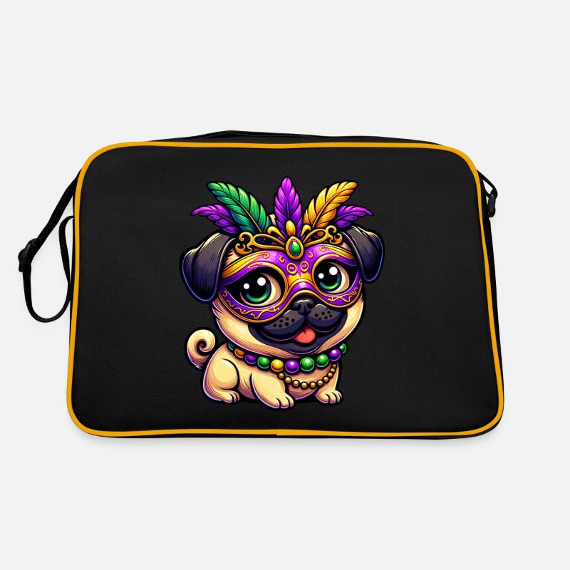 Mardi Gras Hund Mops Süß Comic Retro Tasche