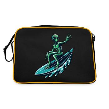 Außerirdischer Surfer auf dem Surfbrett - Retro Tasche - Schwarz/Gold - Hinten