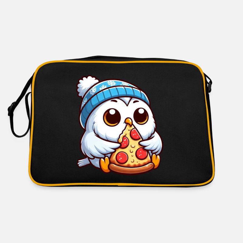 Eule Schneeeule Pizza Pizzaliebhaber Winter Retro Tasche