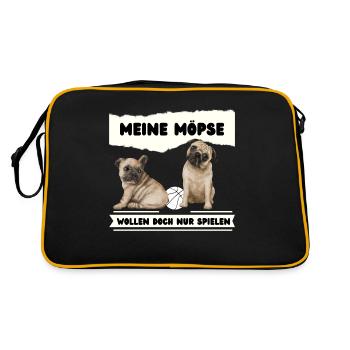 Meine Möpse wollen doch nur spielen - Retro Tasche - Schwarz/Gold - Hinten
