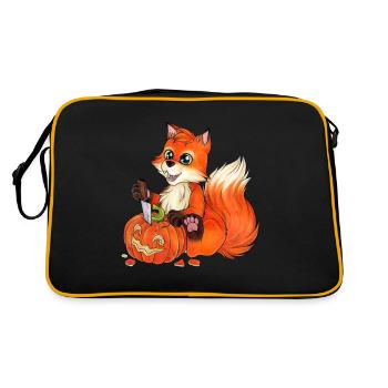 Niedlicher Fuchs Kürbis Halloween Kürbis Schnitzen - Retro Tasche - Schwarz/Gold - Hinten