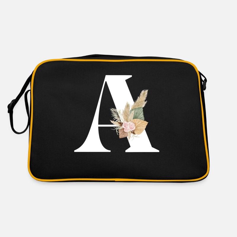 Buchstabe A blumig - Retro Tasche - Schwarz/Gold