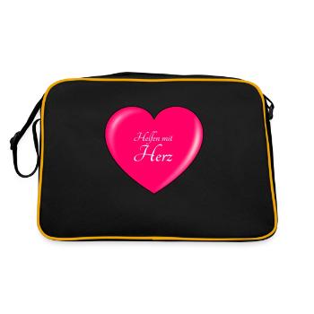 Helfen mit HERZ - Retro Tasche - Schwarz/Gold - Hinten